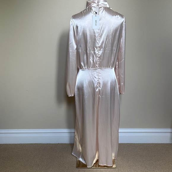 New JL Luxe Cream/Light Rose Long Sleeved Satin Maxi Dress - Picture 3 of 5